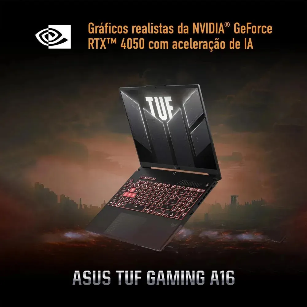 Notebook Gamer ASUS TUF Gaming A16, AMD Ryzen 7, RTX 4050, 16GB RAM, 512GB SSD, Linux KeepOS, Tela 16" IPS 144Hz, Mecha Gray - FA607NUQ-RL167 - imagem 4