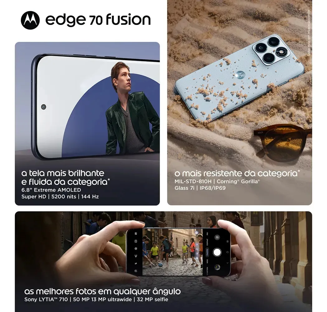 Smartphone Motorola Edge 70 Fusion 5g Fifa World Cup Collection - 256gb 24gb (8gb Ram + 16gb Ram Boost), Camera 50mp Sony Lytia 710, Tela 1.5k Extreme Amoled - Grafite - imagem 4
