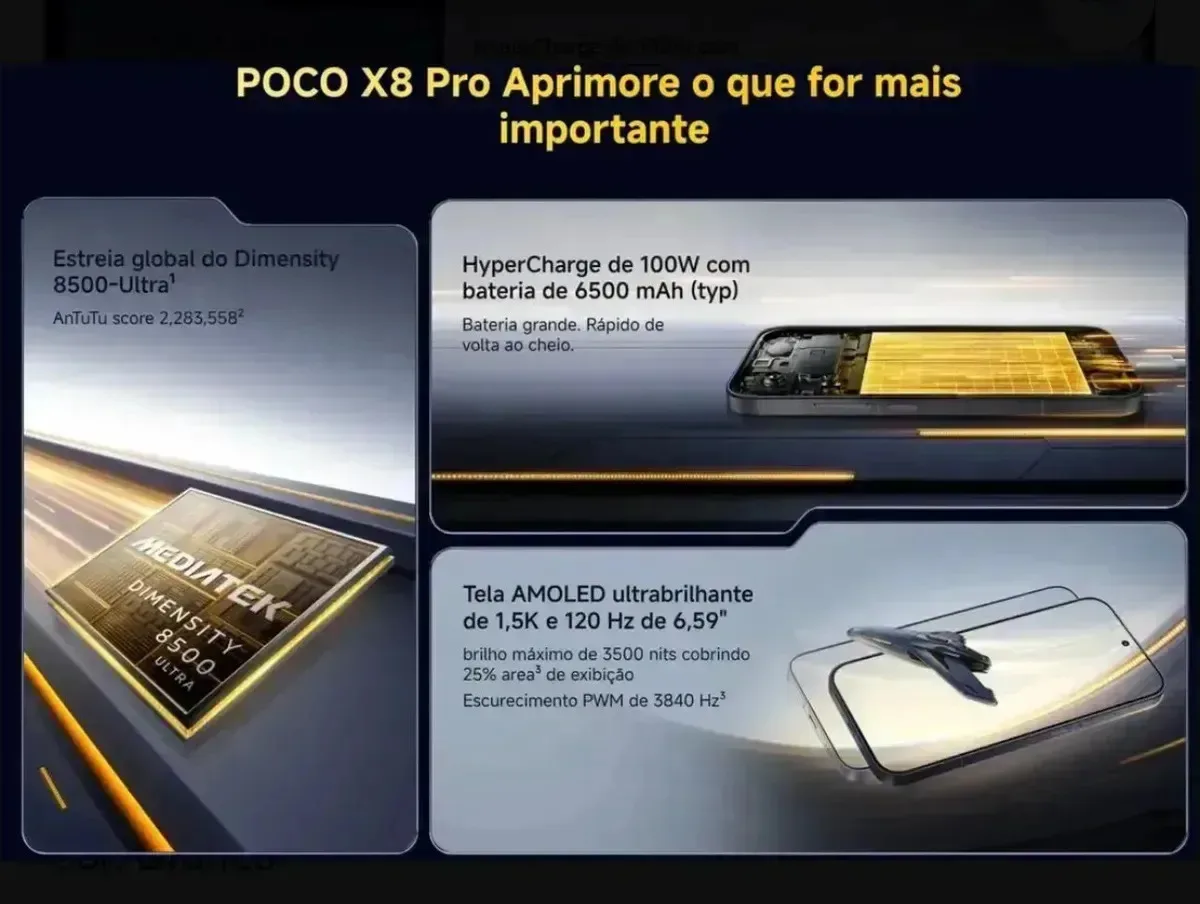Celular Xiaomi Poco X8 Pro 8gb Ram 512gb Rom Dual Sim 6.59 Amoled Dimensity 8500 Ultra White - imagem 4