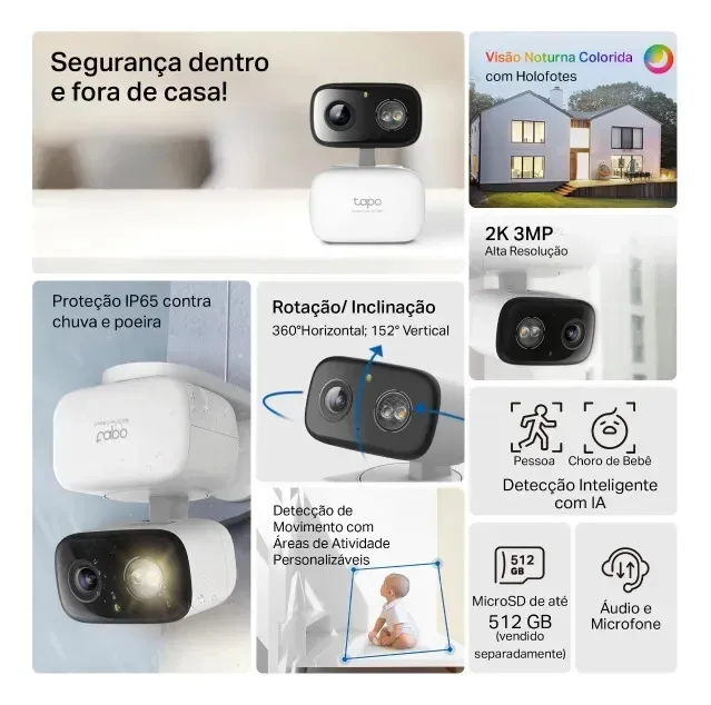 Câmera de segurança Wi-Fi interna/externa TP-Link Tapo C216 branca - imagem 3