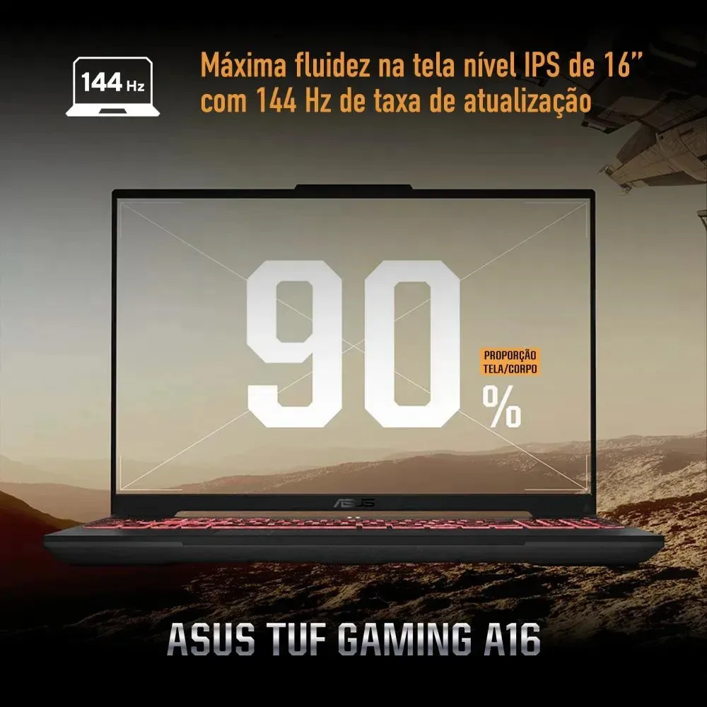 Notebook Gamer ASUS TUF Gaming A16, AMD Ryzen 7, RTX 4050, 16GB RAM, 512GB SSD, Linux KeepOS, Tela 16" IPS 144Hz, Mecha Gray - FA607NUQ-RL167 - imagem 5
